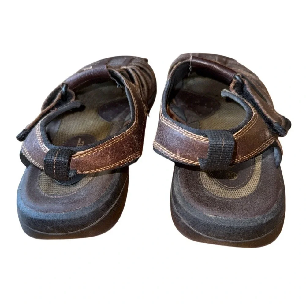 Cherokee Men's Fisherman Sandal Brown Hook Loop Comfort 10.5 woven caged leather